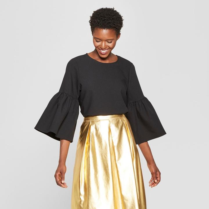 Women's Long Lampshade Sleeve Top - Who What Wear Black