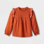 Girls' Printed Long Sleeve Woven Top - Cat & Jack Orange