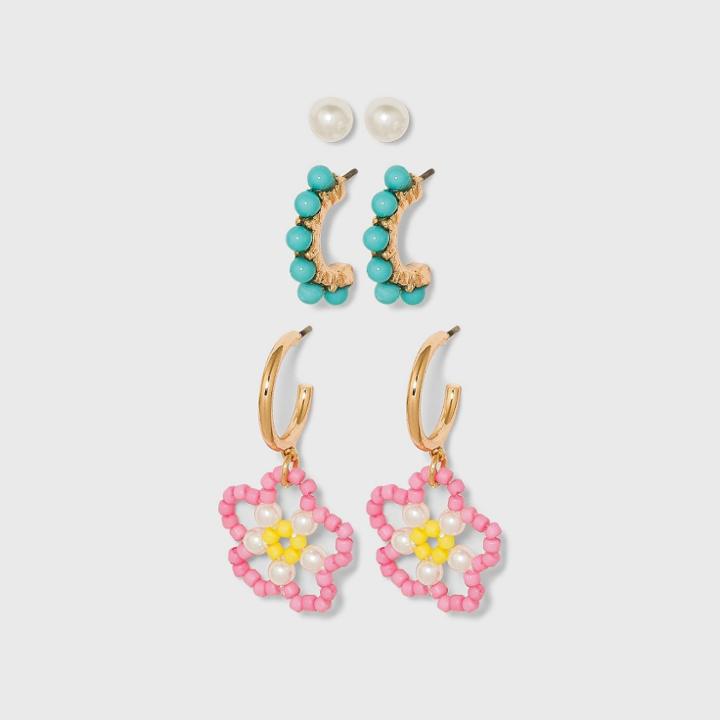 Girls' 3pk Beaded Earring Set - Art Class