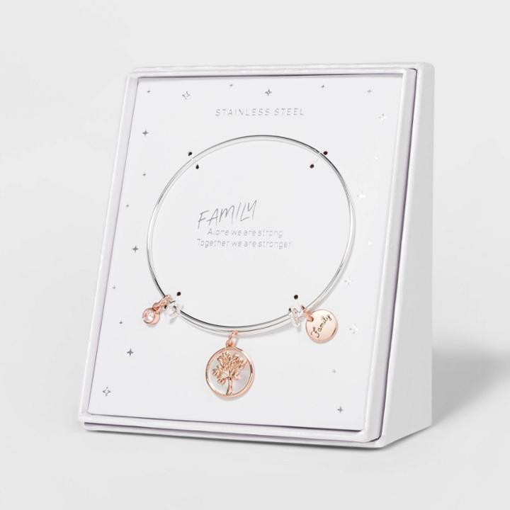 No Brand Tree Mother Of Pearl Inlay Expandable Bangle Bracelet - Silver, Women's, Size: Small, Pink