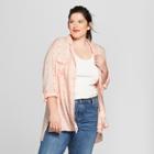 Women's Plus Size Printed Button-down Long Sleeve Shirt - Ava & Viv Peach X, Pink