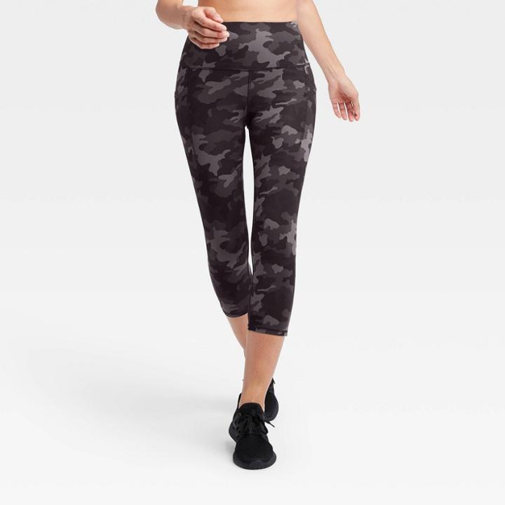 Women's Camo Print Sculpted High-rise Capri Leggings 21 - All In Motion Black/gray Xs, Women's, Blue