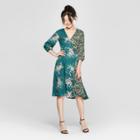 Women's Floral Print Long Sleeve Midi Dress - 3hearts (juniors') Forest Green S, Green Off-white