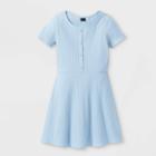 Girls' Henley Knit Dress - Art Class Blue