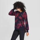 Women's Rose Jacquard Tunic Sweater - Heather B - Navy/red
