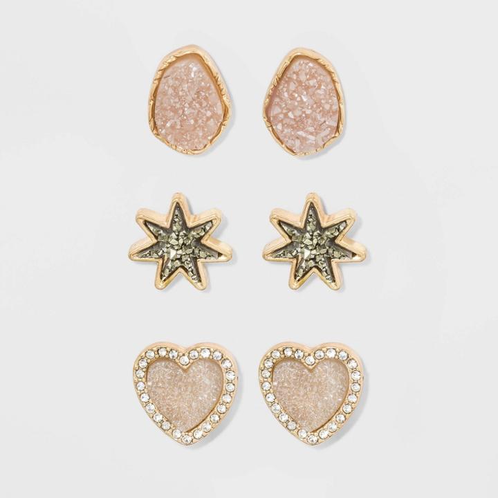 Sugarfix By Baublebar Druzy Stud Earring Gift Set - Rose Gold, Women's, Pink Gold