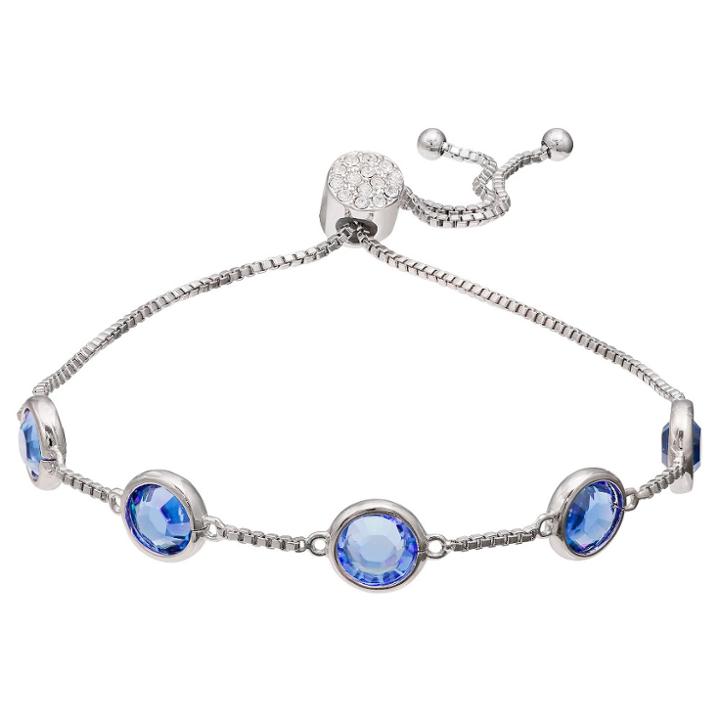 Distributed By Target Adjustable Bracelet With Blue Round Crystals From Swarovski Silver Plate - Blue/gray