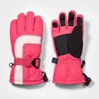 Girls' Ski Gloves With Reflective Piping - All In Motion Pink