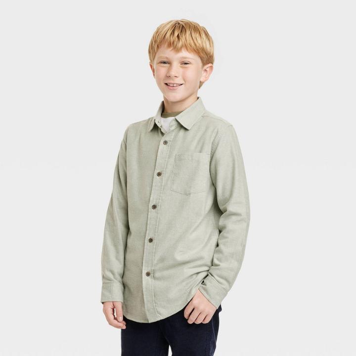 Boys' Long Sleeve Button-down Flannel Shirt - Cat & Jack Olive Green