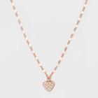 No Brand Heart Clear Beads Necklace - Silver, Women's, Pink