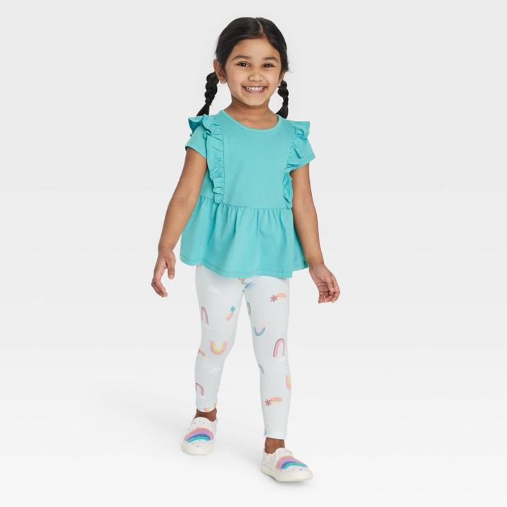 Toddler Girls' Rainbow Top & Leggings Set - Cat & Jack Teal Green