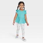 Toddler Girls' Rainbow Top & Leggings Set - Cat & Jack Teal Green