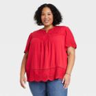 Women's Plus Size Short Sleeve Eyelet Shirt - Knox Rose Red