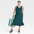 Women's Plus Size Rib Knit Tank Dress - A New Day Turquoise Green
