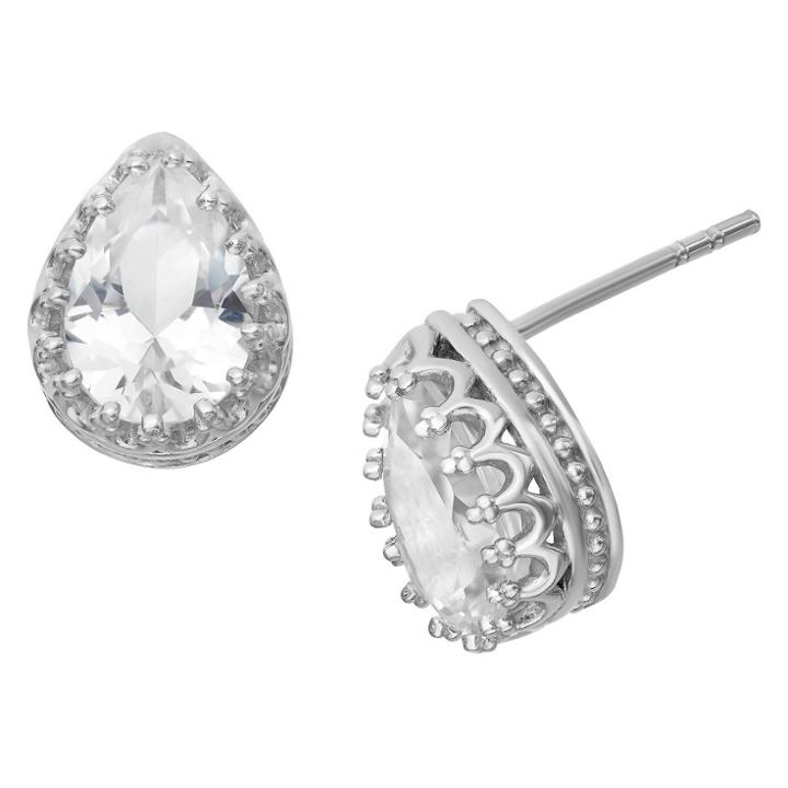 2 2/3 Tcw Tiara Sterling Silver Pear-cut White Sapphire Crown Earrings, Women's, White Blue