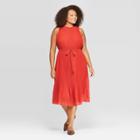 Women's Plus Size Long Sleeve Turtleneck Pleated Maxi Dress - A New Day Rust X, Red