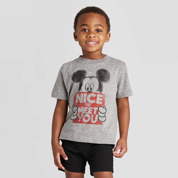 Toddler Boys' Disney Mickey Nice To Meet You T-shirt - Heather Gray