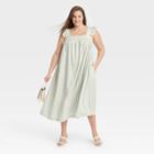 Women's Plus Size Ruffle Short Sleeve A-line Dress - A New Day Cream Striped 4x, Ivory
