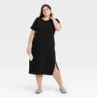 Women's Plus Size Short Sleeve Rib Knit T-shirt Dress - A New Day Black
