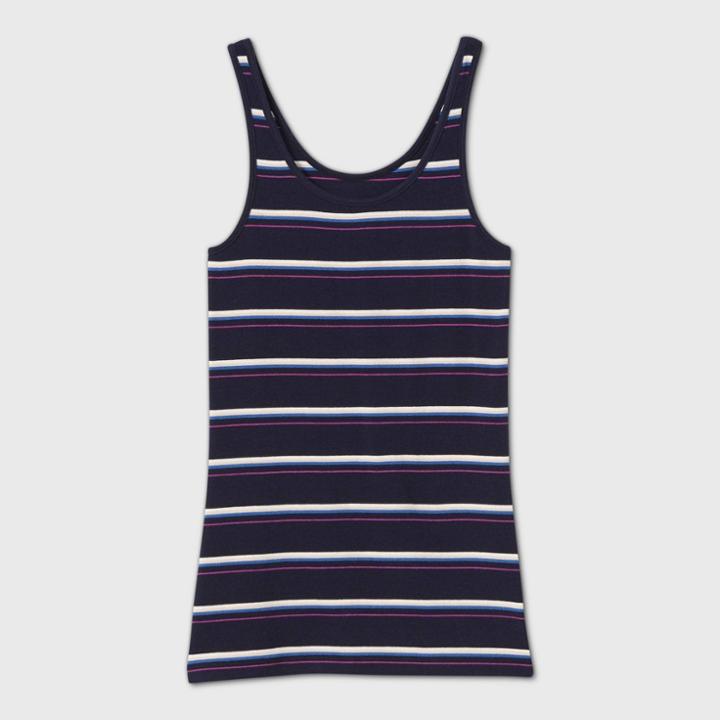 Women's Striped Slim Fit Any Day Tank Top - A New Day Navy