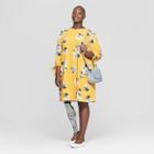 Women's Plus Size Floral Print Tie Sleeve Shift Dress - Ava & Viv Yellow