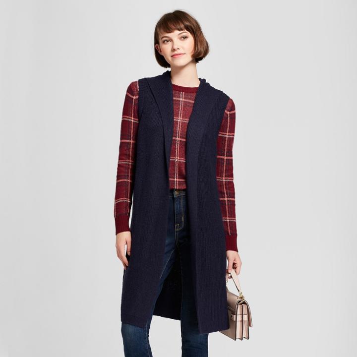 Women's Hooded Open Layering Sweater - A New Day Navy (blue)