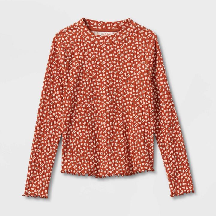 Girls' Long Sleeve Rib T-shirt - Cat & Jack Cinnamon