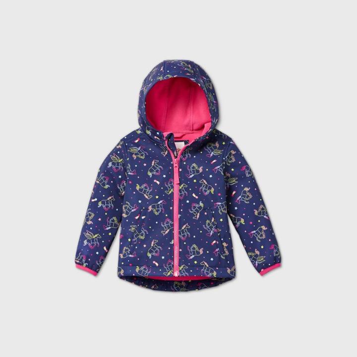 Toddler Girls' Unicorn Print Softshell Jacket - Cat & Jack Navy
