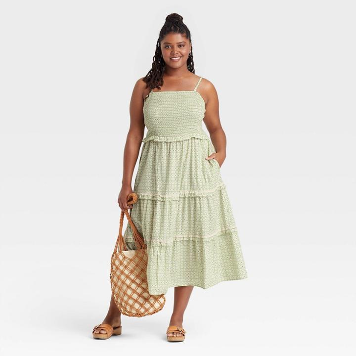 Women's Plus Size Sleeveless Tiered Dress - Universal Thread Green Floral