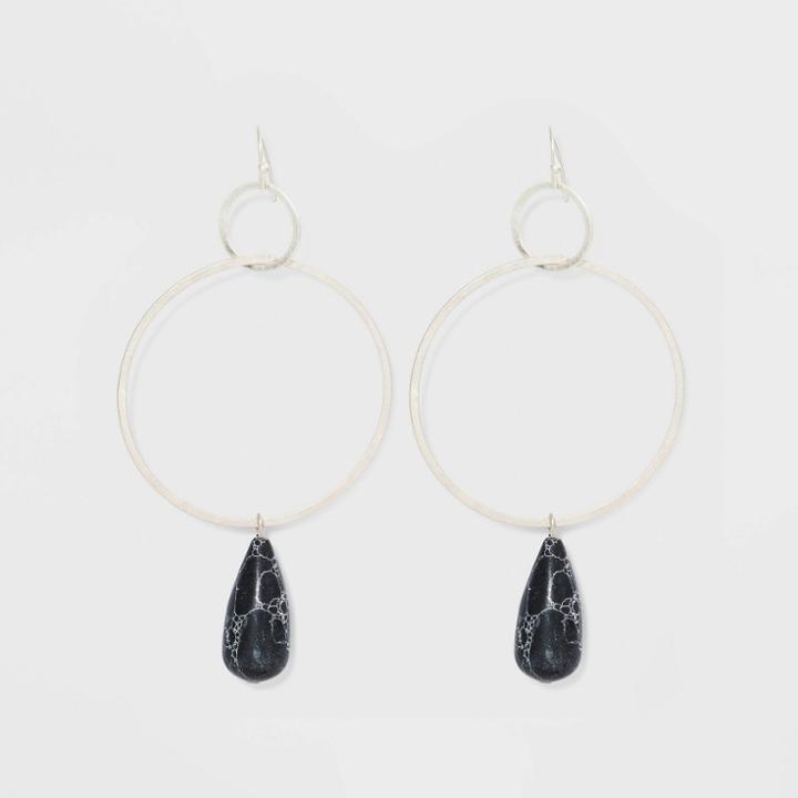 Semi-precious Black Howlite Wire Circle With Beaded Teardrop Earrings - Universal Thread Black, Women's