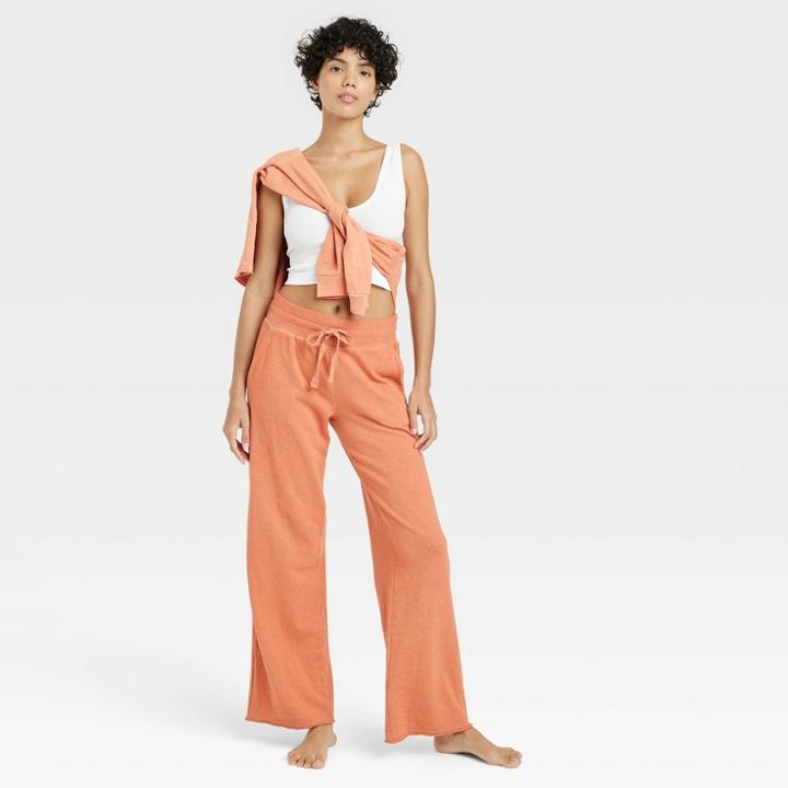 Women's French Terry Wide Leg Lounge Pants - Colsie Orange