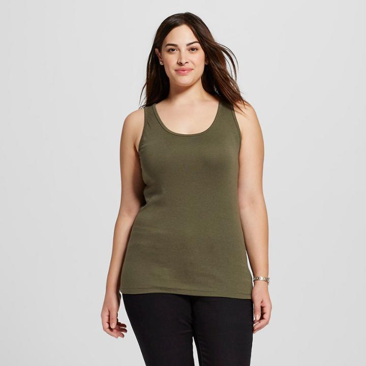 Women's Plus Size Basic Tank - Ava & Viv - Olive 1x, Size: