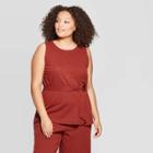 Women's Plus Size Crewneck Belted Knit Tank Top - Ava & Viv Dark Brown