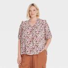 Women's Plus Size Ruffle Short Sleeve V-neck Blouse - Knox Rose Ivory Floral