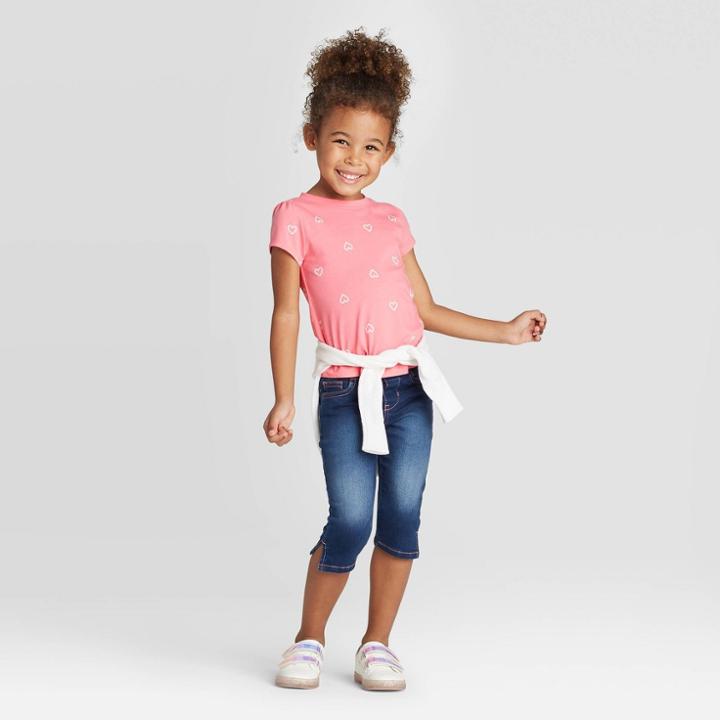 Petitetoddler Girls' Short Sleeve Heart Print T-shirt - Cat & Jack Pink 18m, Toddler Girl's, Orange