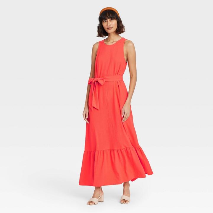 Women's Sleeveless Ruffle Hem Dress - A New Day Coral