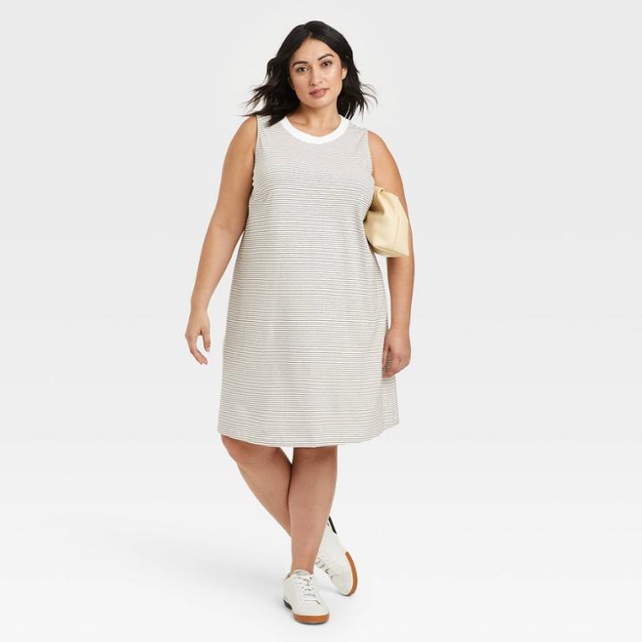 Women's Plus Size Muscle Tank Dress - A New Day Black/white