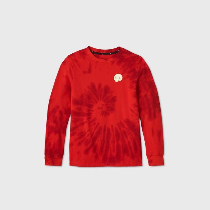 Boys' Long Sleeve Tie-dye Skull Graphic T-shirt - Art Class Red