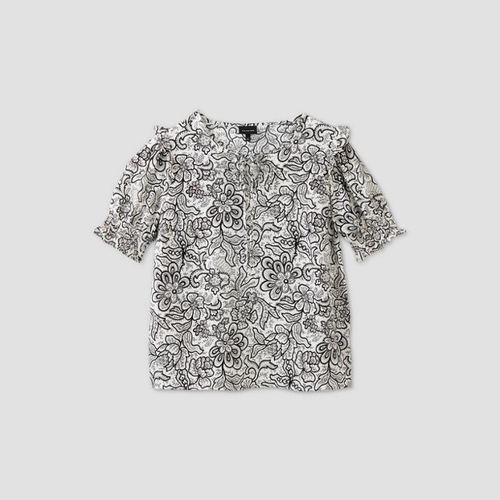 Women's Floral Print Ruffle Short Sleeve Blouse - Who What Wear Cream S, Women's, Size: