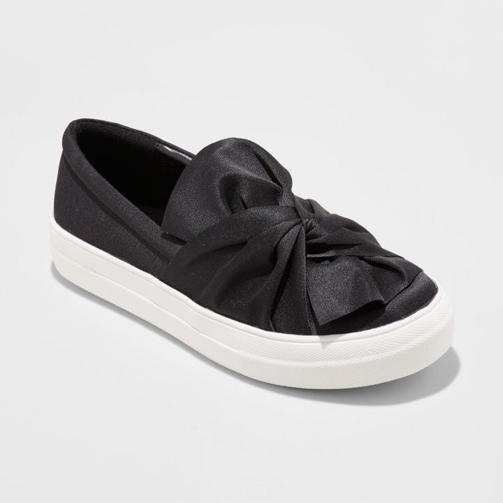 Women's Mellie Wide Width Slip On Sneakers - A New Day Black 12w,