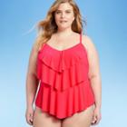 Women's Plus Size Tiered Tankini Top - Aqua Green Pink X