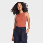 Women's Slim Fit Rib Tank Top - A New Day Rust