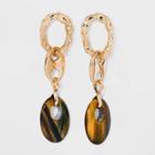 Textured Chain Link With Semi-precious Green Bead Hoop Earrings - A New Day Dark Brown