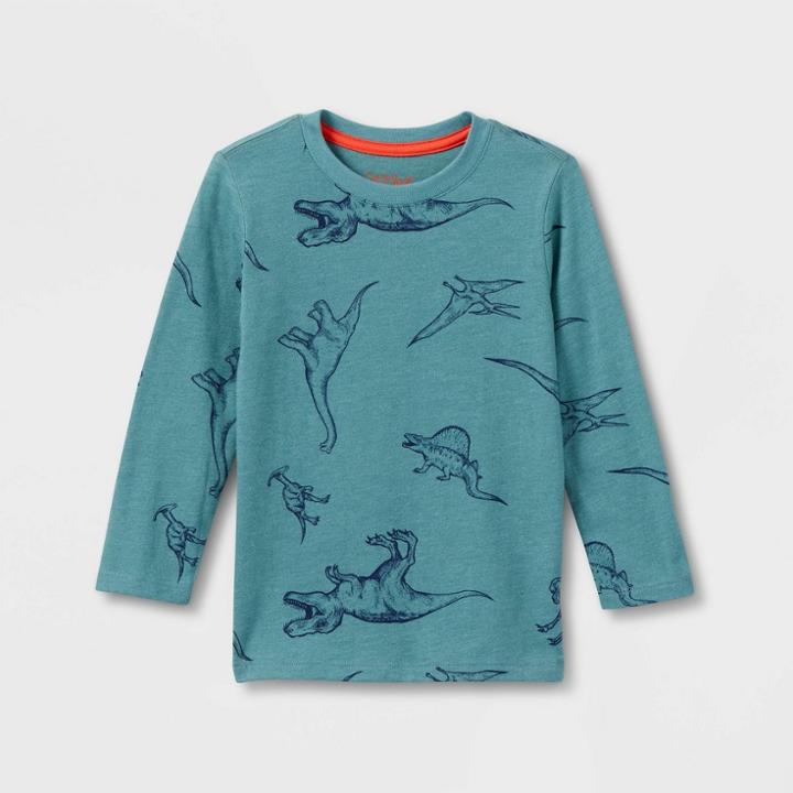Toddler Boys' Long Sleeve Jersey Knit Crewneck T-shirt - Cat & Jack Teal Green