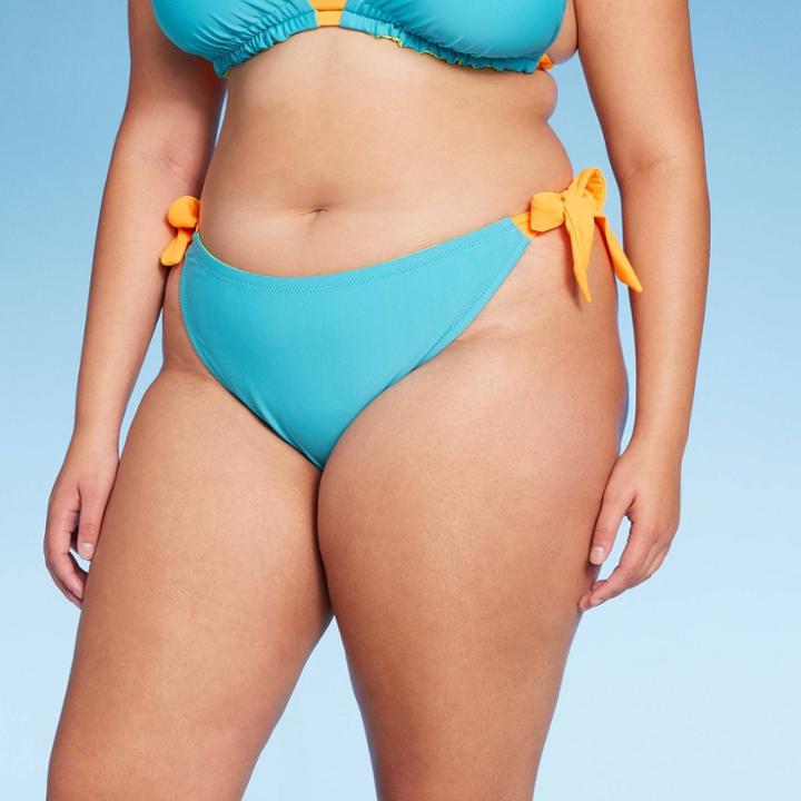 Women's Reversible Side-tie High Leg Cheeky Bikini Bottom - Wild Fable Blue/green X