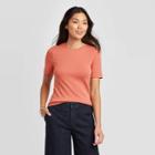 Women's Short Sleeve Crewneck Fitted T-shirt - A New Day Dark Pink