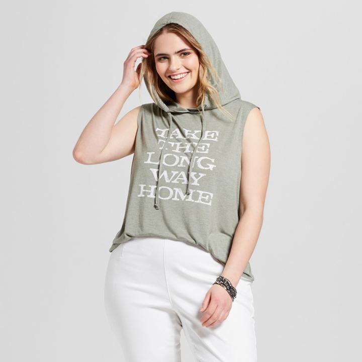 Women's Plus Size Long Way Home Hooded Graphic Tank Top - Modern Lux (juniors') Green