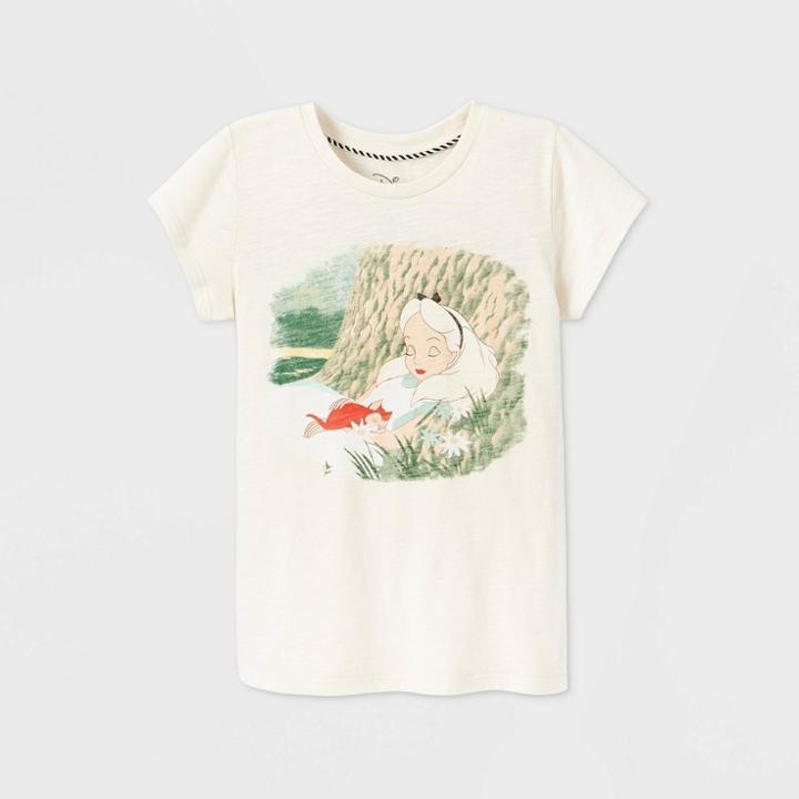 Girls' Disney Alice In Wonderland Short Sleeve T-shirt - Beige Xs - Disney