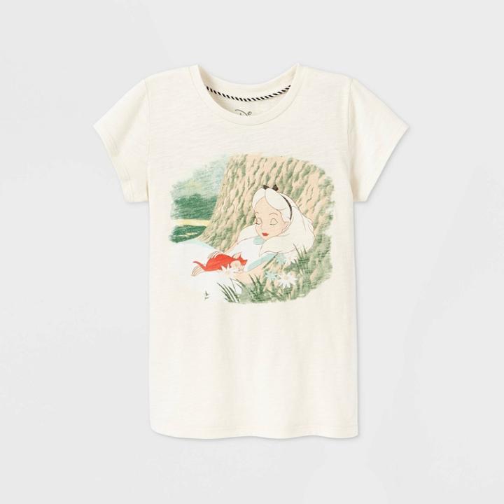 Girls' Disney Alice In Wonderland Short Sleeve T-shirt - Beige Xs - Disney