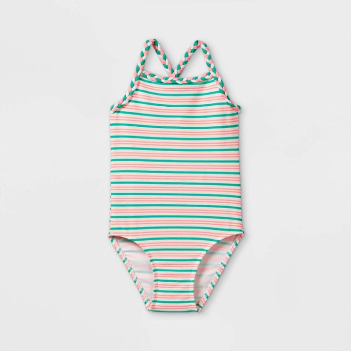 Toddler Girls' Striped One Piece Swimsuit - Cat & Jack White